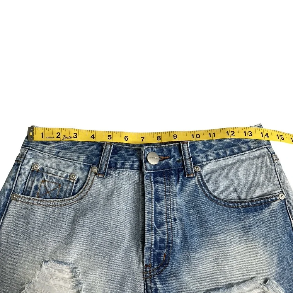 Superdown Distressed Daisy Duke Booty Shorts Womens 28 Button Fly Two Tone Denim